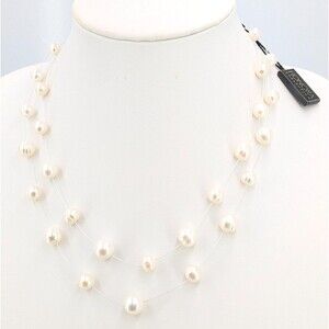 Honora Necklace Cultured Freshwater Pearl Double Wire Floating 18 in NWT Cream